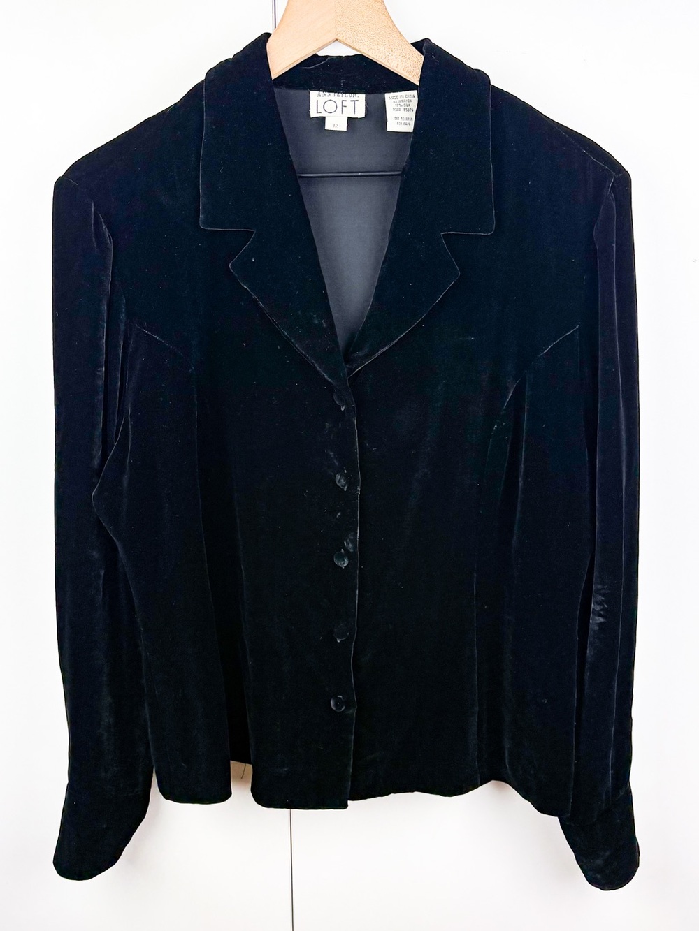 Vintage Black Velvet Silk Blend Button Down Blouse Top Gothic Romantic Coquette